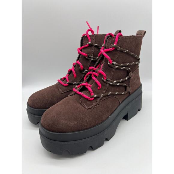 UGG Brisbane Lace Up Suede Platform Boots Burnt Cedar Women's Size 9.5 - Picture 9 of 12